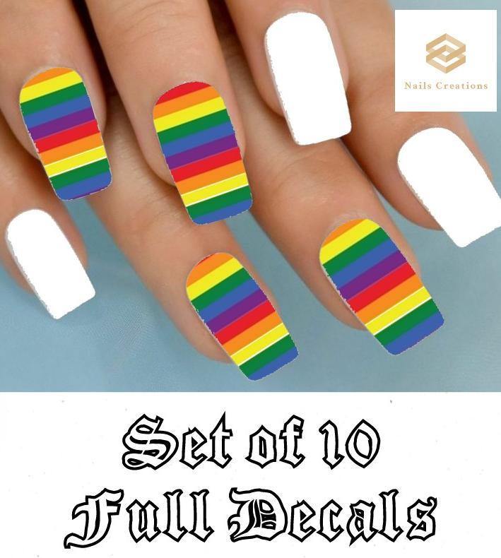 Colorful Rainbow Full Nail Decals Stickers Water Slides Nail Art - Nails Creations