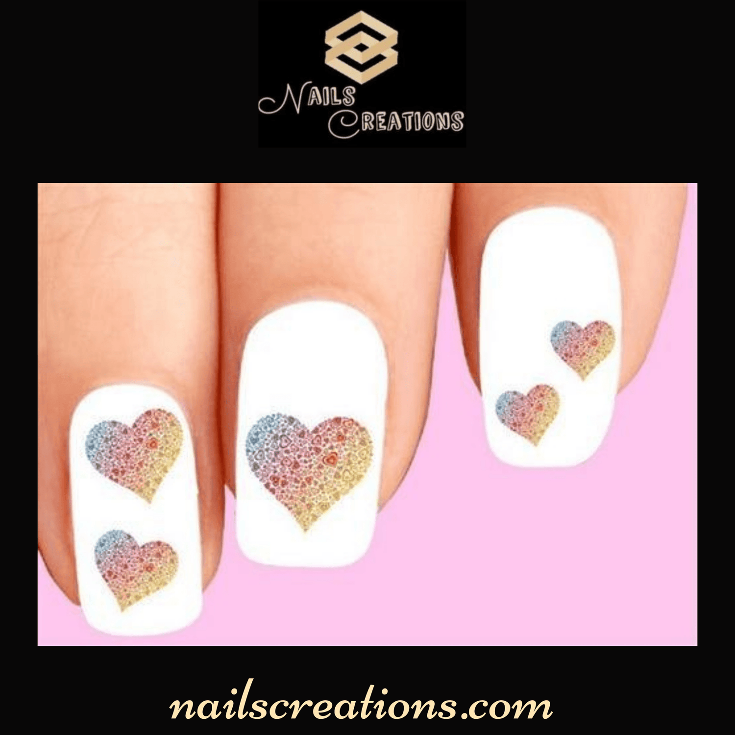 Colorful Rainbow Hearts Assorted Waterslide Nail Decals - Nails Creations