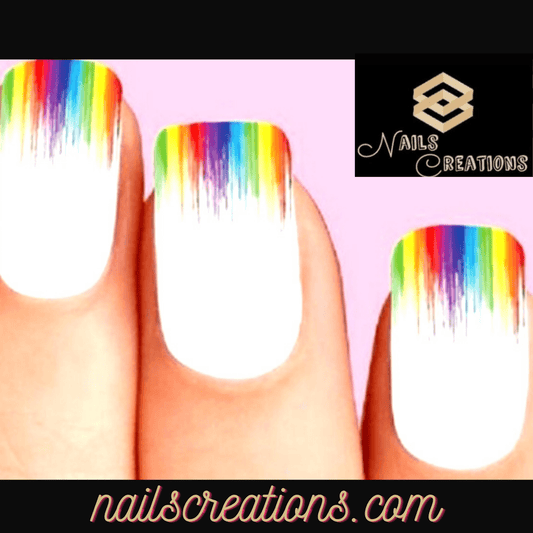 Colorful Rainbow Paint Drip Dripping Set of 10 Waterslide Nail Decals Tips - Nails Creations