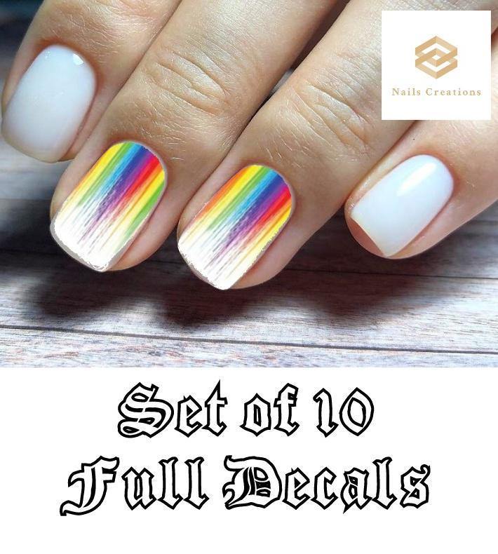 Colorful Rainbow Paint Drip Full Nail Decals Stickers Water Slides Nail Art - Nails Creations
