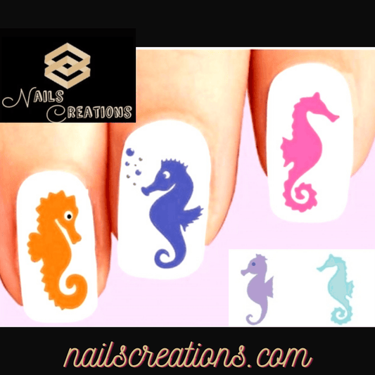 Colorful Seahorse Silhouette Assorted Set of 20 Waterslide Nail Decals - Nails Creations