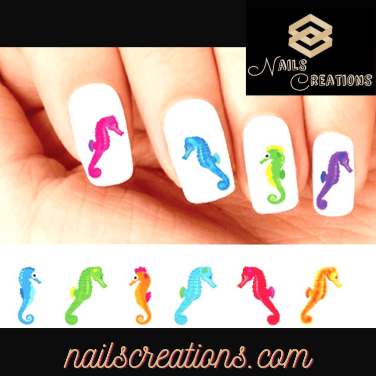 Colorful Seahorses Assorted Set of 20 Waterslide Nail Decals - Nails Creations