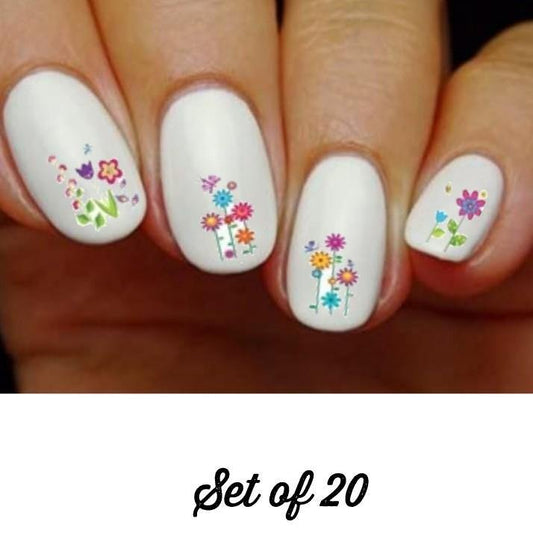 Colorful Spring Flowers, Butterflies & Dragonflies Assorted Nail Decals Stickers Water Slides Nail Art - Nails Creations