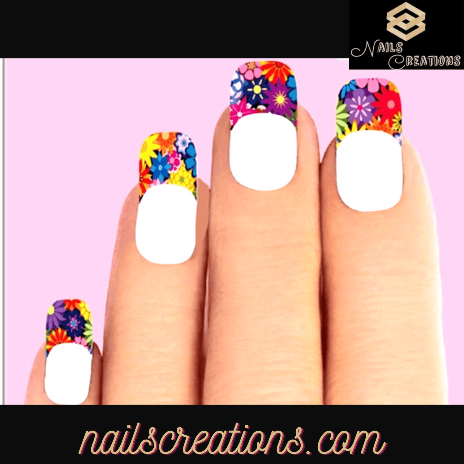 Colorful Spring Flowers Set of 10 Waterslide Nail Decals Tips - Nails Creations