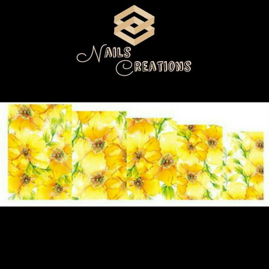 Colorful Yellow Flowers Full Nail Art Waterslide Decal Design - Nails Creations