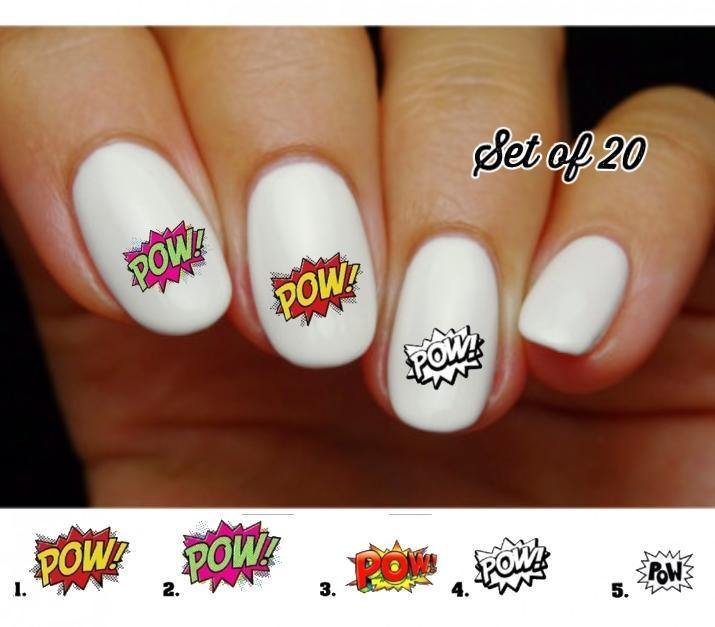 Comic Book Pow Nail Decals Stickers Water Slides Nail Art - Nails Creations