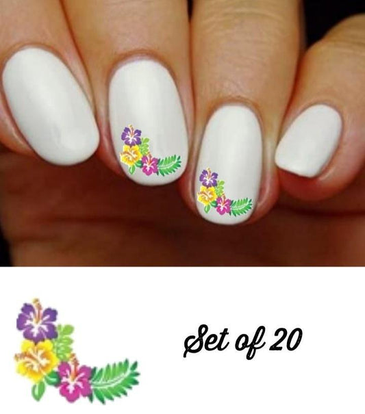 Corner Hawaiian Hibiscus Flowers Nail Decals Stickers Water Slides Nail Art - Nails Creations