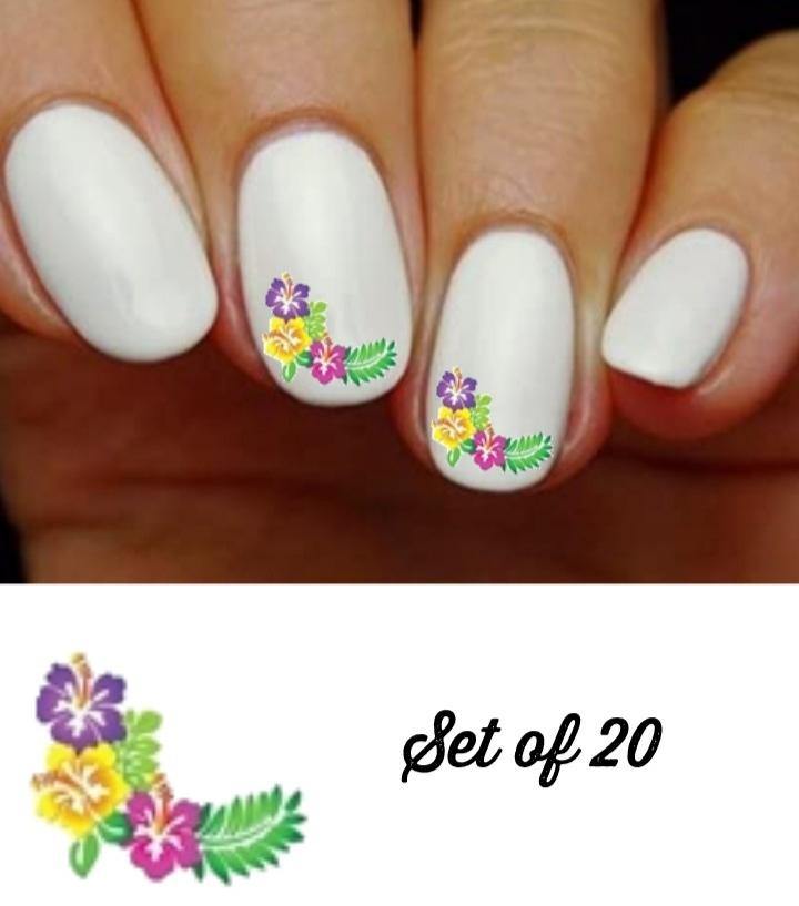 Corner Hawaiian Hibiscus Flowers Nail Decals Stickers Water Slides Nail Art - Nails Creations