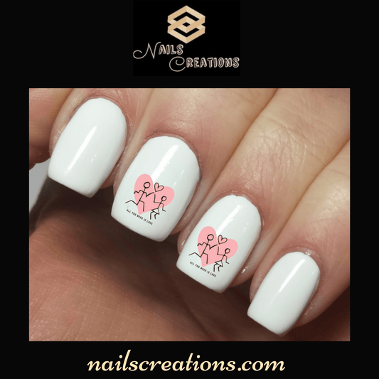 Couple Love With Heart - Nail Art Waterslide Decals - Nails Creations - Nails Creations