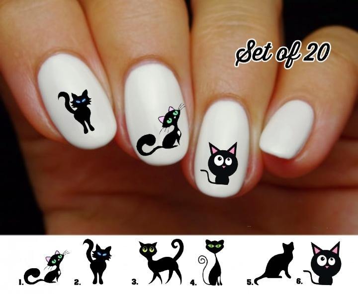 Cute Black Cat  Nail Decals Stickers Water Slides Nail Art - Nails Creations