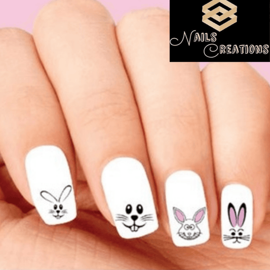Cute Easter Bunny Faces Assorted Set of 20 Waterslide Nail Decals - Nails Creations