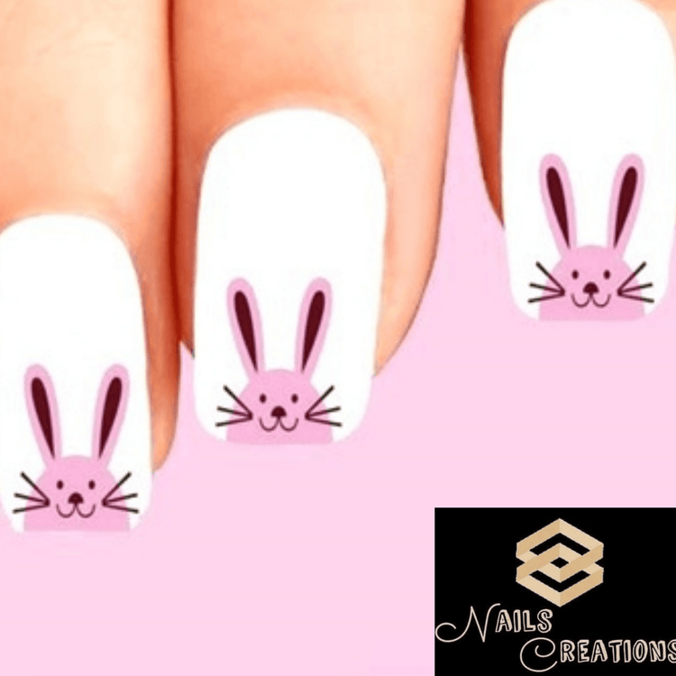 Cute Easter Bunny Pink Face Set of 20 Waterslide Nail Decals - Nails Creations