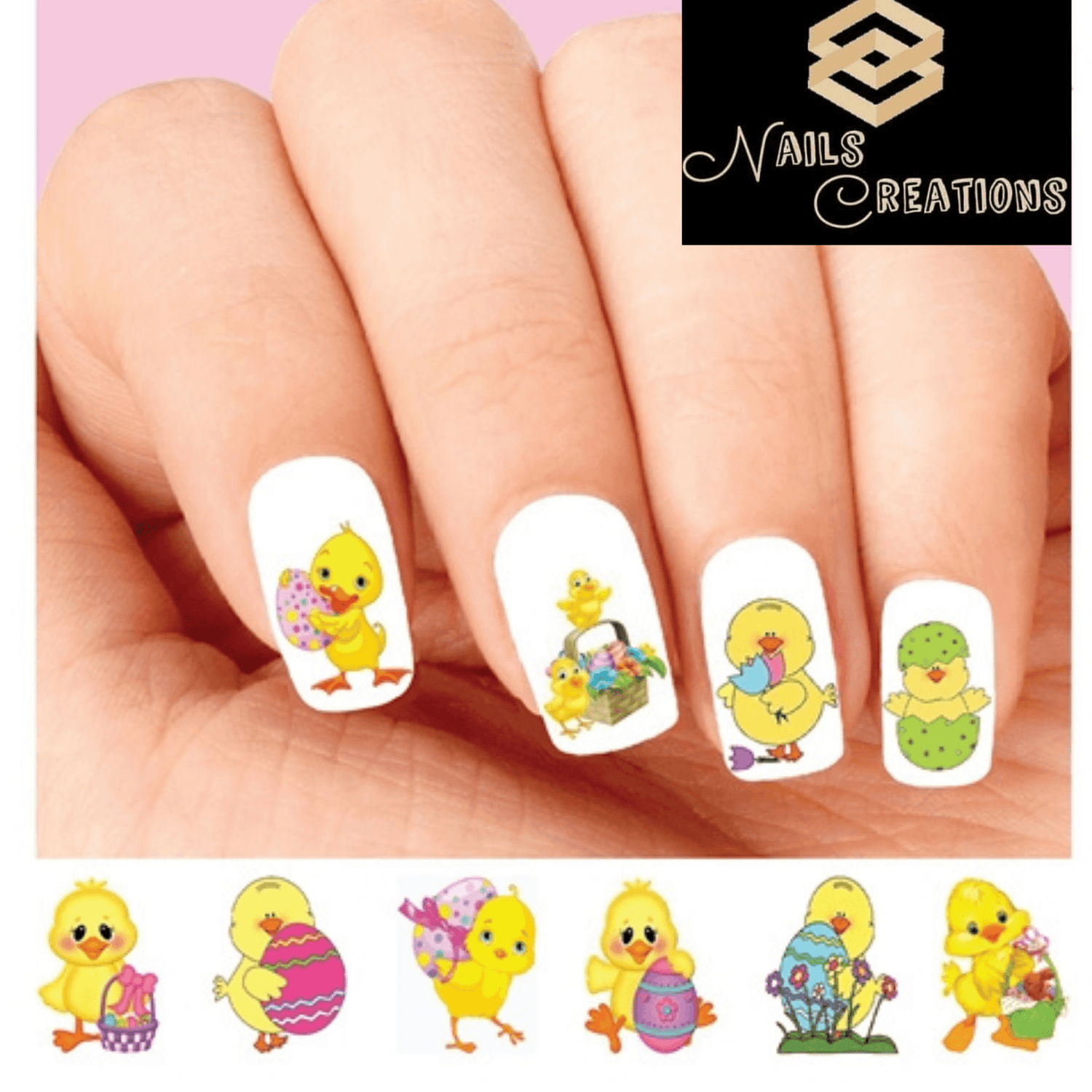 Cute Easter Chick, Basket & Eggs Assorted Set of 20 Waterslide Nail Decals - Nails Creations