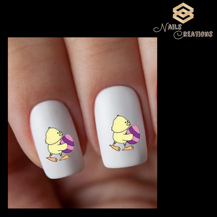 Cute Easter Chick with Egg Nail Art Waterslide Decals Bunnies Designs - Nails Creations