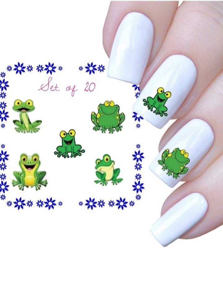 Cute Green Frog Assorted Set of 20 Waterslide Nail Decals - Nails Creations
