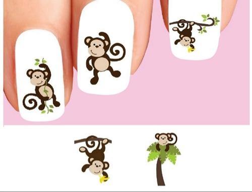 Cute Monkey Palm Tree Banana Assorted Waterslide Nail Decals - Nails Creations