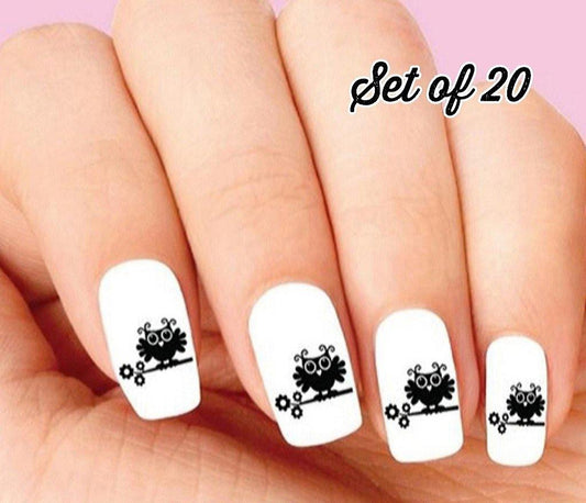 Cute Owl on Branch with Flower Silhouette Nail Decals Stickers Water Slides Nail Art - Nails Creations