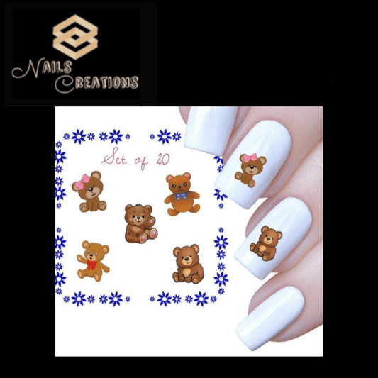 Cute Teddy Bear Assorted Waterslide Nail Decals - Nails Creations