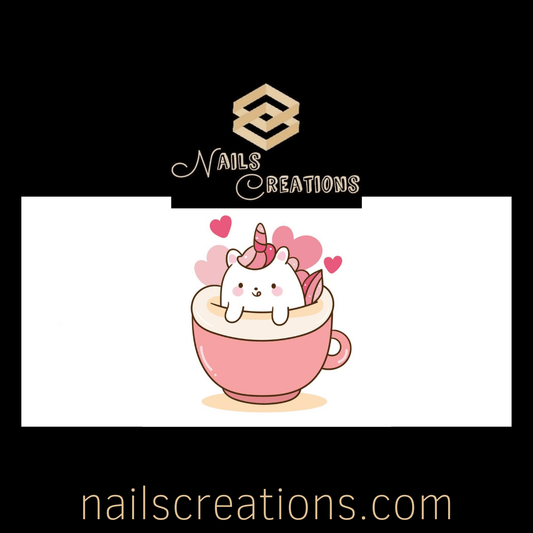 Cute Unicorn Coffee Cup with Hearts Waterslide Full Nail Decals - Nails Creations