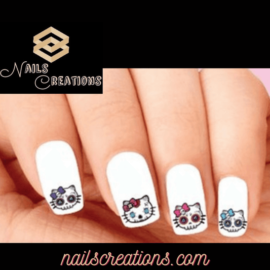Day of the Dead Sugar Kitty Cat Assorted Set of 20 Waterslide Nail Decals