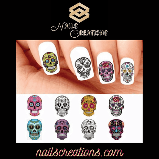 Day of the Dead Sugar Skulls Set of 48 Waterslide Nail Decals - Nails Creations