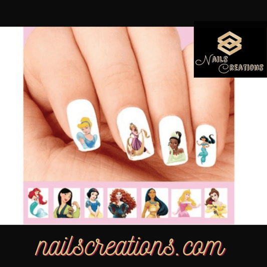 Disney Princesses Ariel, Pocahontas, Belle, Tiana Assorted Set of 20 Waterslide Nail Decals - Nails Creations