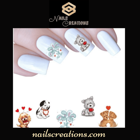 Dogs and Bunnies Valentine's Assorted Nail Art Water Slides Decals - Nails Creations