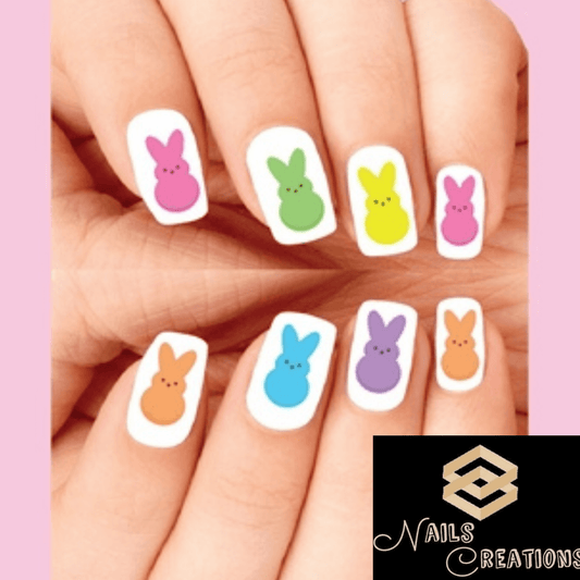 Easter Colorful Marshmallow Bunnies Assorted Set of 20 Waterslide Nail Decals - Nails Creations