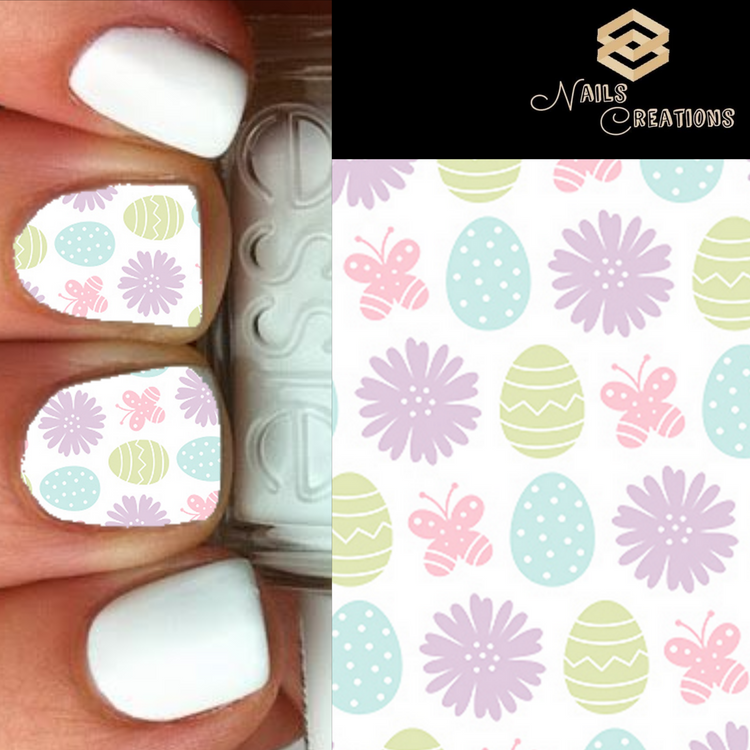 Easter Eggs with Butterflies and Flowers Full Nail Art Waterslide Decal Design - Nails Creations