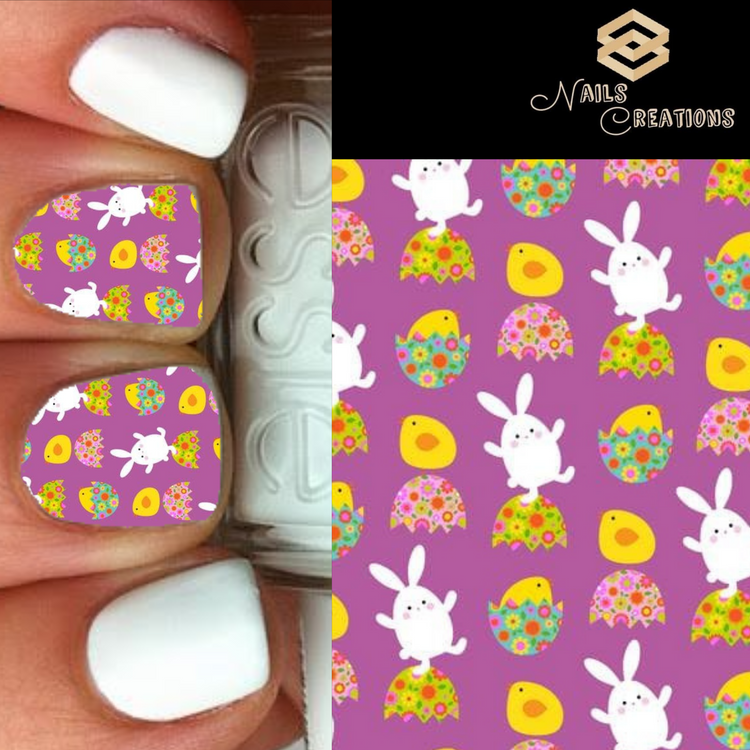 Easter Eggs with Chicks and Bunnies Full Nail Art Waterslide Decal Design - Nails Creations