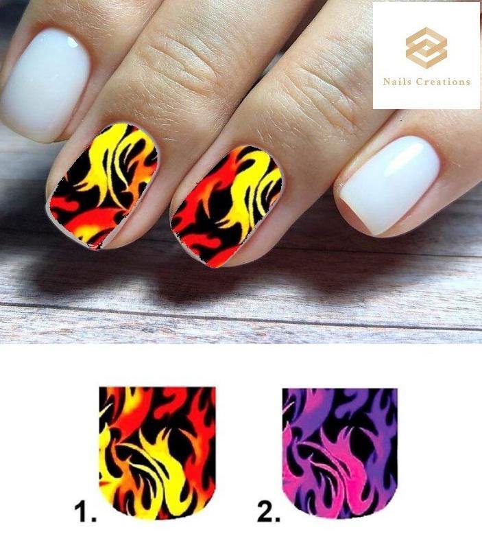 Flames Fire Set Full Nail Decals Stickers Water Slides Nail Art - Nails Creations