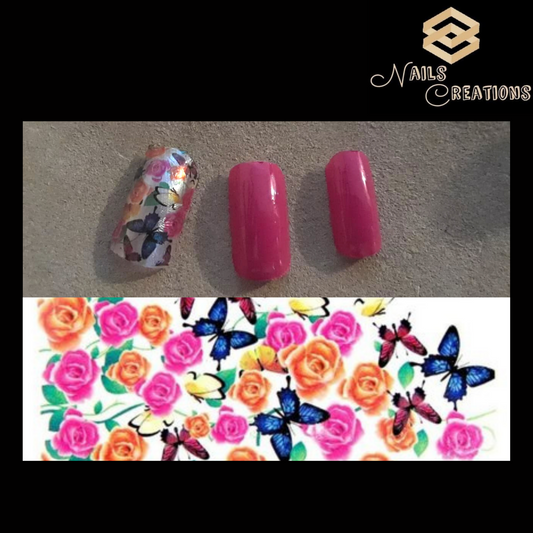 Floral Design with Butterflies Full Nail Art Waterslide Decals - Nails Creations
