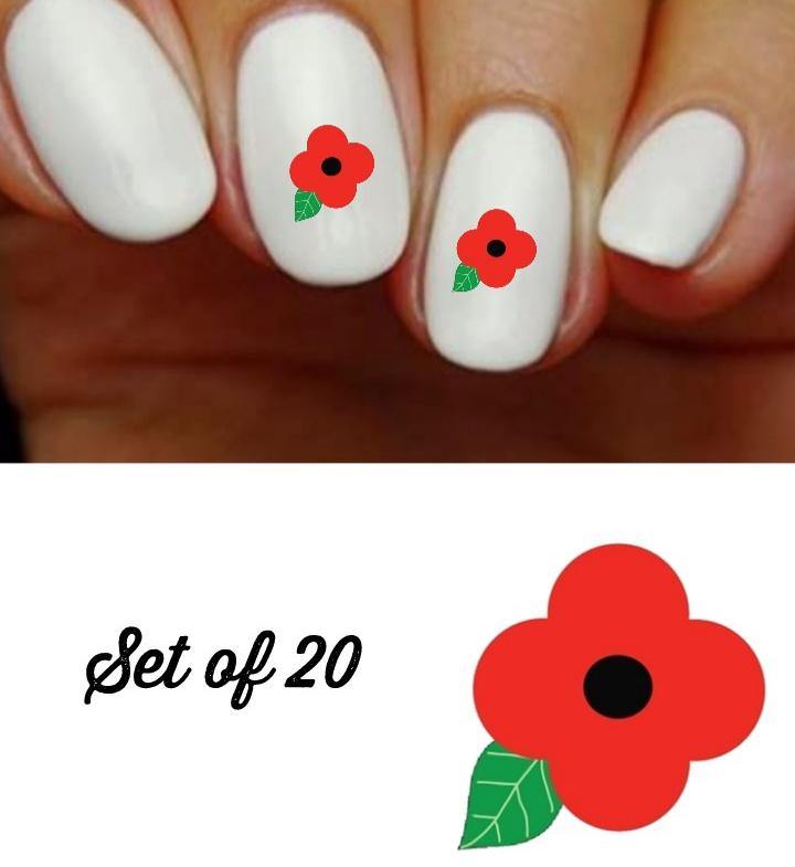 Flower Red Poppy Nail Decals Stickers Water Slides Nail Art - Nails Creations