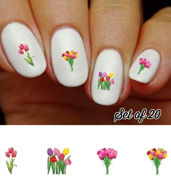 Flowers Colorful Tulips Assorted Nail Decals Stickers Water Slides Nail Art - Nails Creations