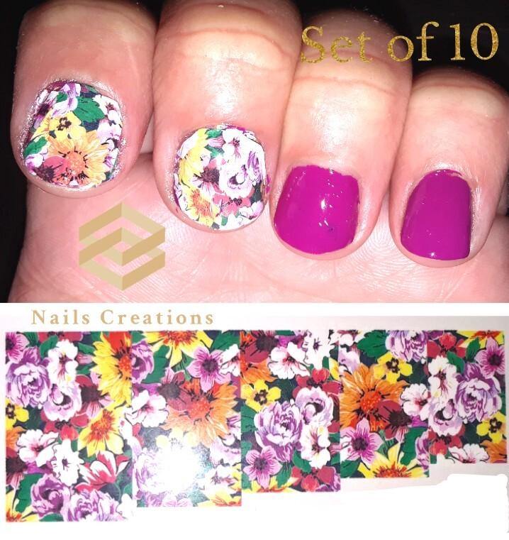 Flowers Full Nail Decals Stickers Water Slides Nail Art - Nails Creations