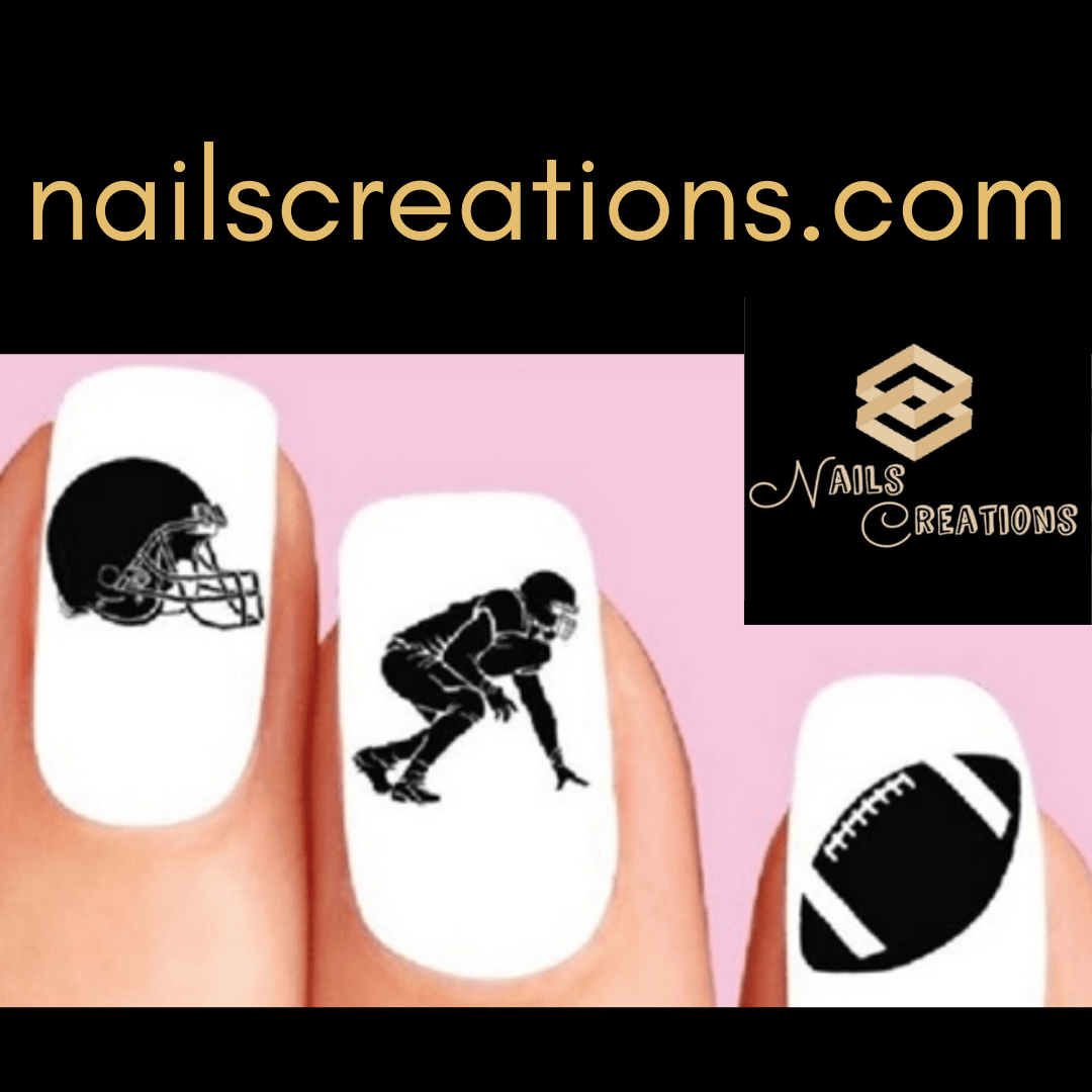 Football Silhouette, Helmet, Player Assorted Nail Decals Stickers Waterslide Nail Art Design - Nails Creations