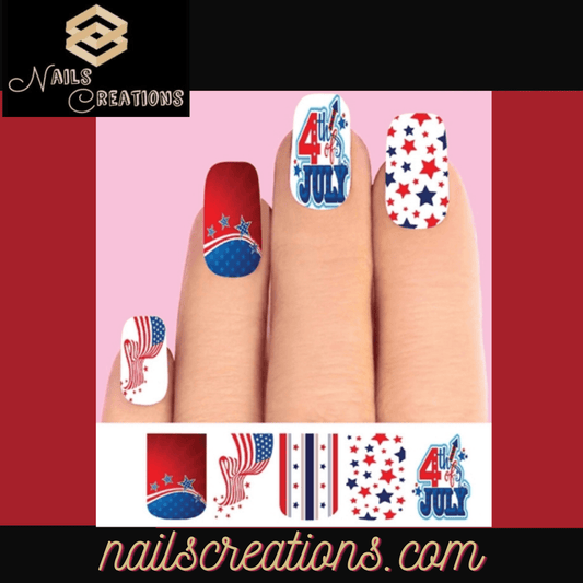 Fourth of July Firework Flag Stars Set of 10 Waterslide Full Nail Decals - Nails Creations