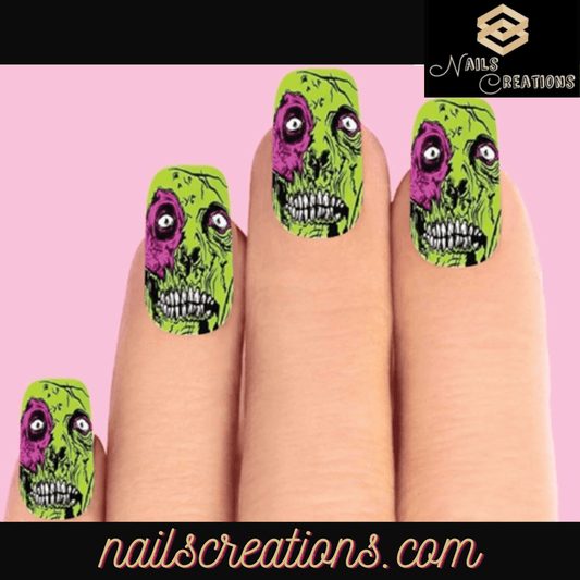 Green Zombie Set of 10 Waterslide Full Nail Decals - Nails Creations