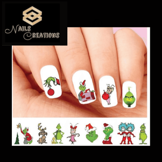 Grinch Stole Christmas Set of 48 Waterslide Nail Decals - Nails Creations