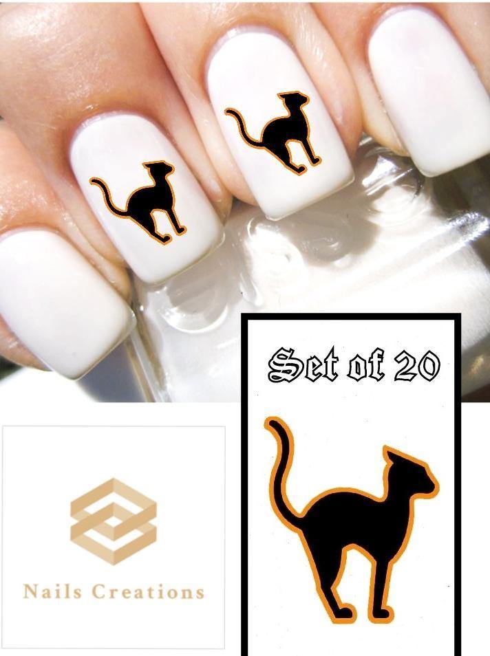 Halloween Black Cat Nail Decals Stickers Water Slides Nail Art - Nails Creations