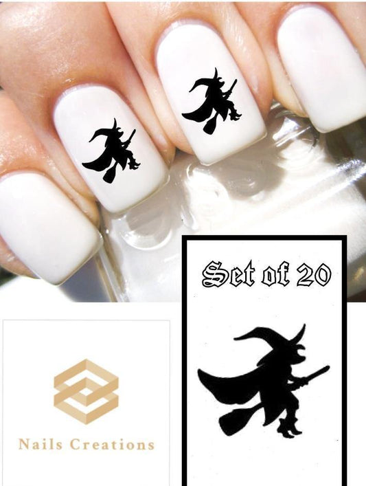 Halloween Black Witch Nail Decals Stickers Water Slides Nail Art - Nails Creations
