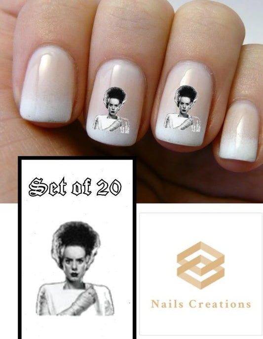 Halloween Bride of Frankenstein Monster Nail Decals Stickers Water Slides Nail Art - Nails Creations