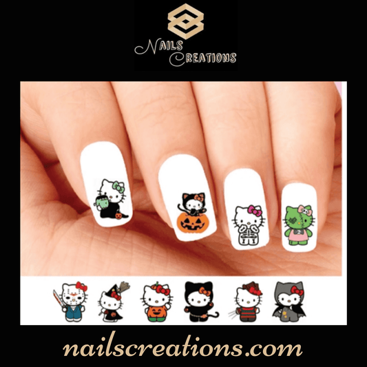 Halloween Cute Cat Assorted Set of 20 Waterslide Nail Decals - Nails Creations