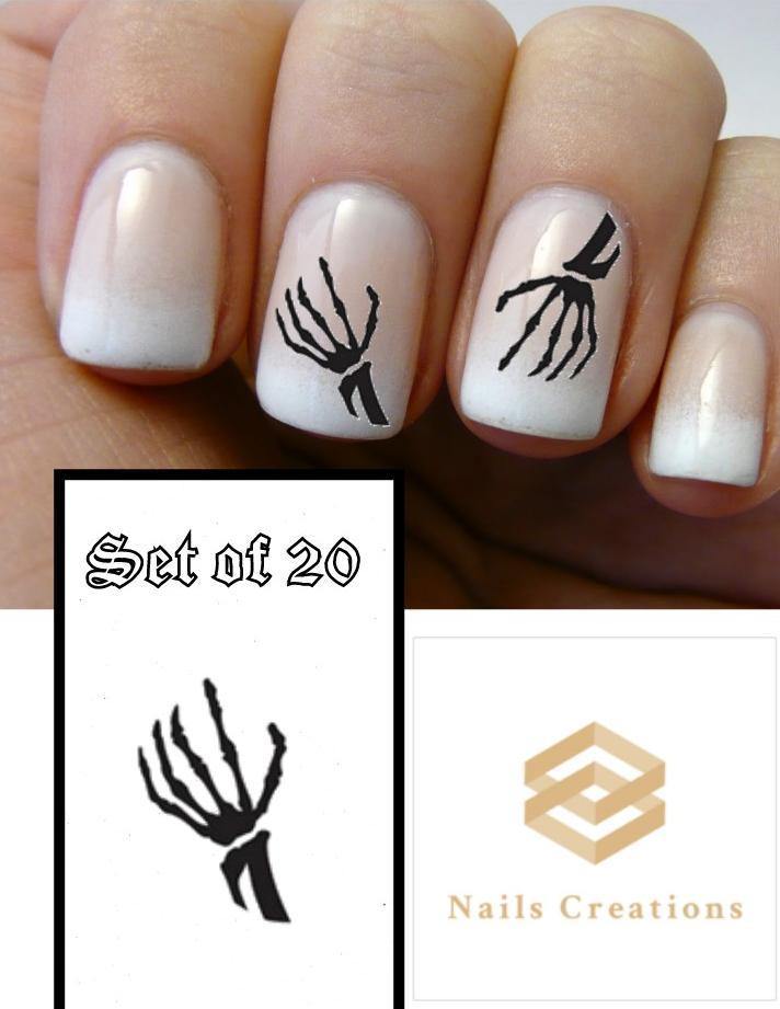 Halloween Dead Skeleton Hands Nail Decals Stickers Water Slides Nail Art - Nails Creations