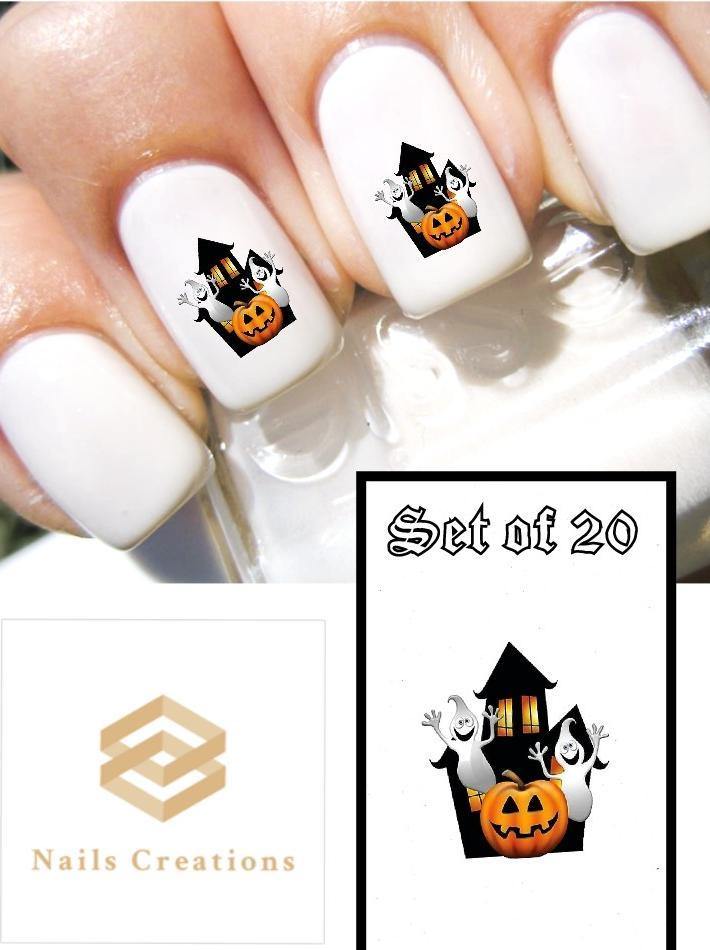 Halloween Haunted House with Ghost & Pumpkin Nail Decals Stickers Water Slides Nail Art - Nails Creations