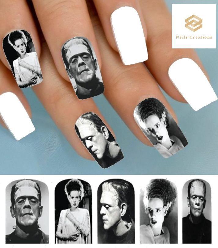 Halloween Monster Frankenstein & Bride Full Nail Decals Stickers Water Slides Nail Art - Nails Creations