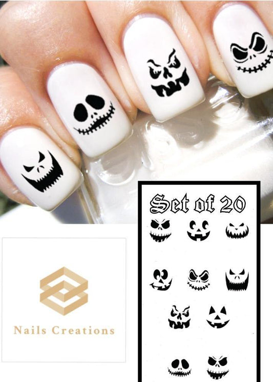 Halloween Pumpkin, Jack O Lantern Faces Assorted Nail Decals Stickers Water Slides Nail Art - Nails Creations
