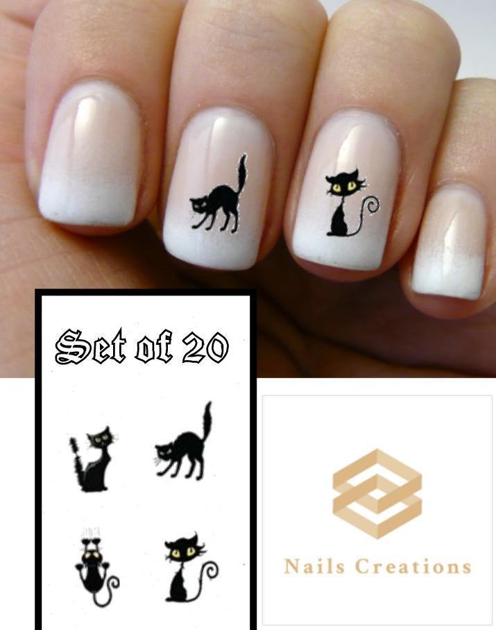 Halloween Scary Black Cat Assorted Nail Decals Stickers Water Slides Nail Art - Nails Creations
