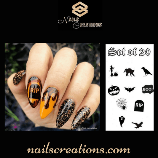 Halloween Silhouettes Assorted Nail Decals Stickers Water Slides Nail Art - Nails Creations