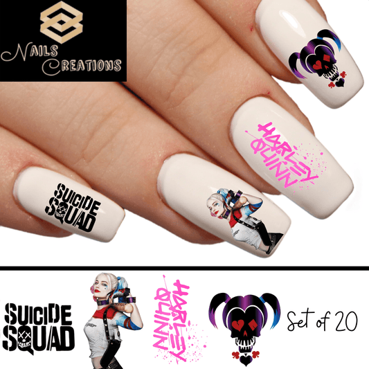 Harley Quinn Suicide Squad Waterslide Nail Decal Stickers Assorted Set of 20 - Nails Creations